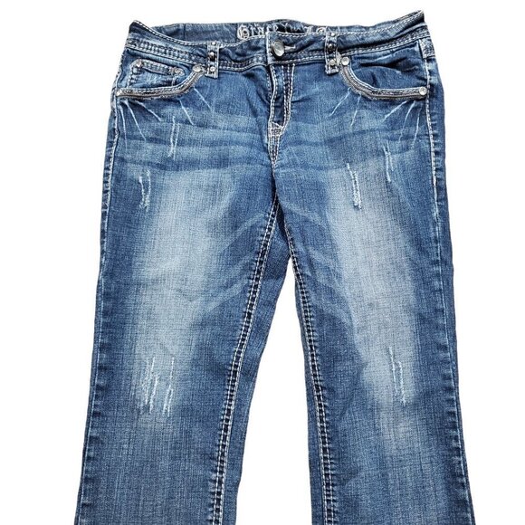 Grace In LA Womens Bootcut Jeans Blue Denim Embellished Pockets Size 11/29 - Picture 9 of 13